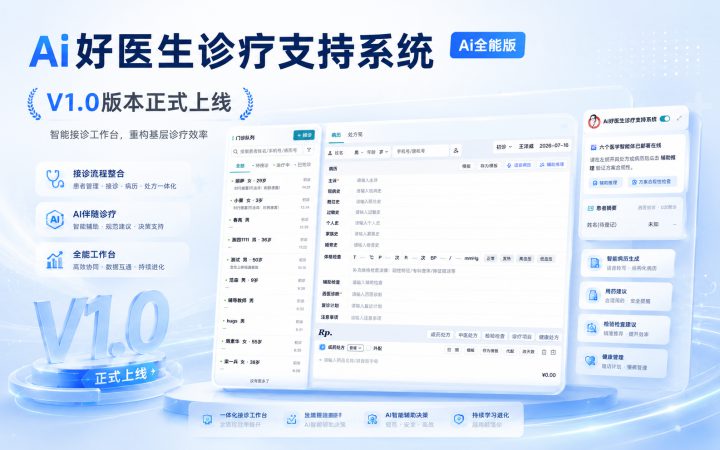 Ai好医生诊疗支持系统（Ai全能版）V1.0版本正式上线